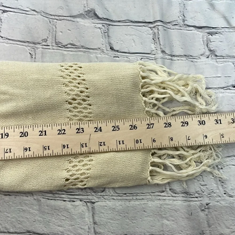 Wild Pearl Open Cardigan with fringe boho cotton crochet design Large cream